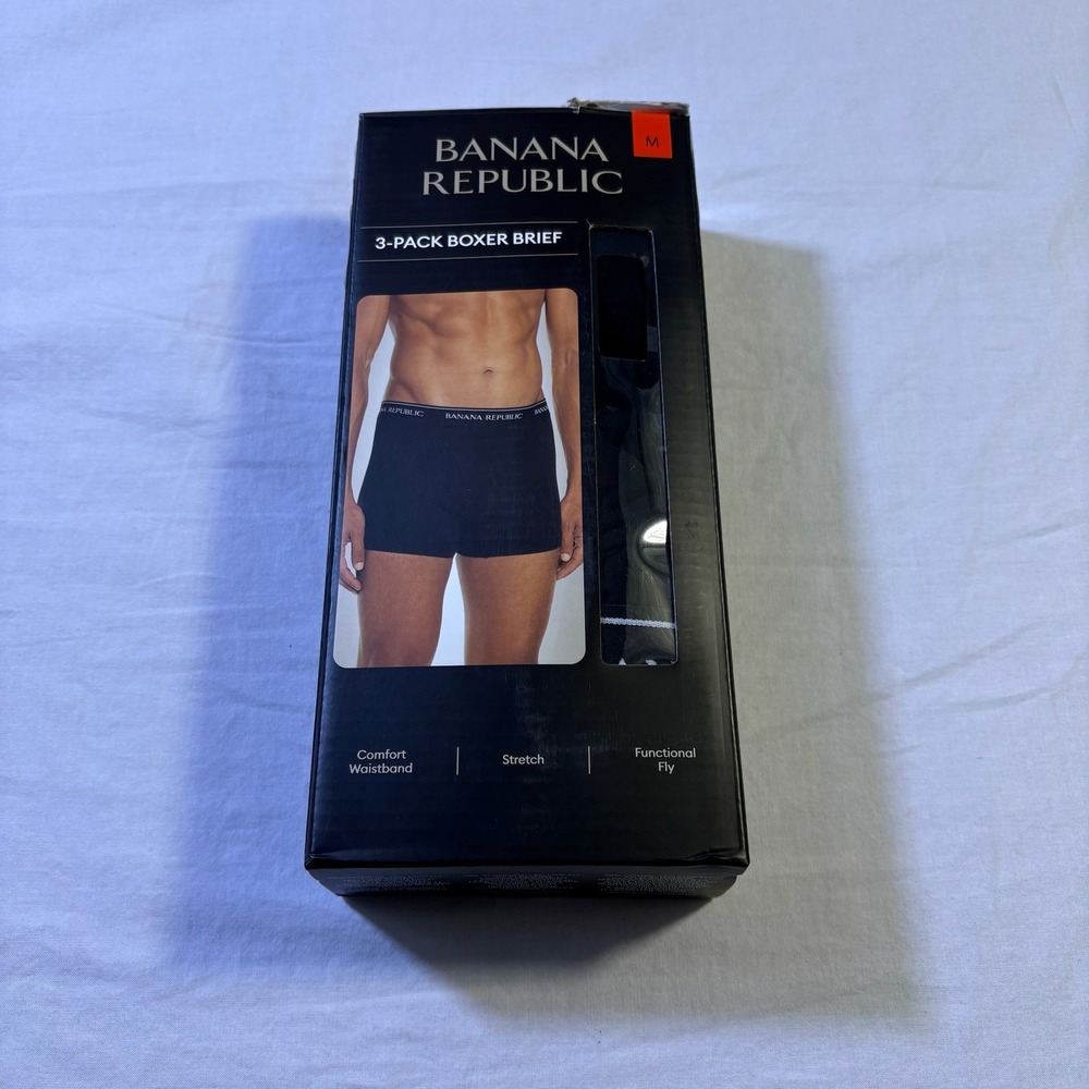 Banana Republic Mens 3 Pack Boxer Briefs Black Size M Comfort Waistband Stretch